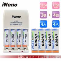 日本技研iNeno艾耐諾LED四插槽充電器附三號 四號鎳氫充電電池各4入