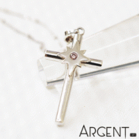 ARGENT 十字架系列 八芒星 純銀項鍊 粉紅色鑽