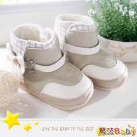 魔法Baby~【KUKI酷奇】英倫格紋柔奈雪靴寶寶鞋 學步鞋 灰 米白 ~時尚設計童鞋~sh1344