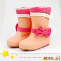 魔法Baby~【KUKI酷奇】羊羔絨毛領口可拆式蝴蝶結筒靴 粉 ~女童鞋~時尚設計童鞋~sh0163