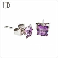 【MB流行鋼飾】美鑽系列「幻彩 方 紫色 5M 」白鋼耳環