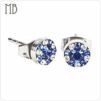 【MB流行鋼飾】美鑽系列「繽紛 圓 藍+白 6M 」白鋼耳環