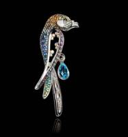下殺5折 女性飾品-純銀鍍白金與來自奧地利繽紛彩色水晶點綴的鸚鵡造型