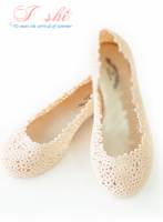 《I-shi》法式浪漫鏤空蕾絲花朵果凍涼鞋 粉