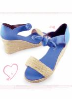 《幸運之花》甜美微漾‧韓風編織楔型鞋 寶藍