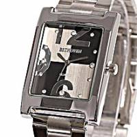 Bethoven 日光時尚-四方格大數字款腕錶（黑）