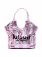 《kitson》條紋亮片托特包 大 PINK BLACK