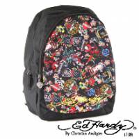 《ED Hardy》印花經典刺青圖騰雙層中背包-黑色