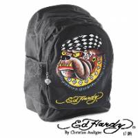 《ED Hardy》印花鬥牛犬三層大背包-黑色