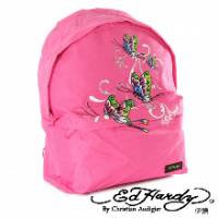 《ED Hardy》印刷蝴蝶雙層中背包粉色款