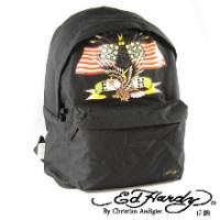 《ED Hardy》印花美國老鷹雙層中背包-黑色