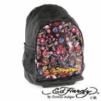 《ED Hardy》印花經典刺青圖騰三層拉桿旅行背包