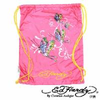 《ED Hardy》印刷蝴蝶多功能背袋粉色款