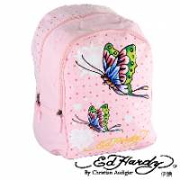 《ED Hardy》印刷蝴蝶花朵雙層小背包粉色款