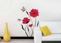 環保無痕壁貼-花與蜻蜓 紅花