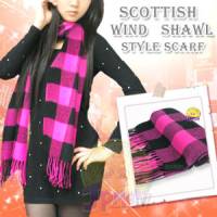 【RoseWishes】蘇格蘭風披肩式圍巾 桃黑色時尚