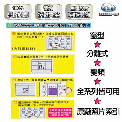 聲寶/禾聯/萬士益/國品系列液晶冷氣遙控器