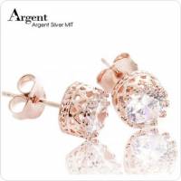【ARGENT銀飾】單鑽系列「玫瑰金-圓鑽-皇冠耳環」純銀耳環