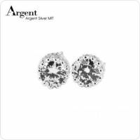【ARGENT銀飾】單鑽系列「純銀-圓鑽-皇冠耳環」純銀耳環