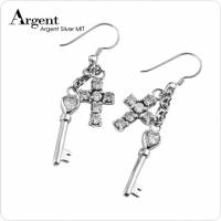 【ARGENT銀飾】晶鑽系列「十字心鑰 白 」 純銀耳環