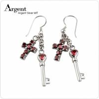 【ARGENT銀飾】晶鑽系列「十字心鑰 紅 」 純銀耳環