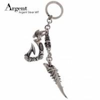 【ARGENT銀飾】配件系列「魚拓骷髏」純銀鑰匙圈 染黑款