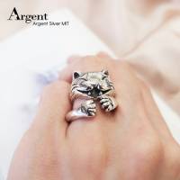 【ARGENT銀飾】動物系列「開心貓」+「貓爪戒」純銀戒指 染黑款 兩款各一只