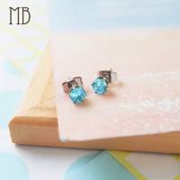 【MB流行鋼飾】美鑽系列「幻彩 圓 湖藍色 5M 」白鋼耳環