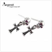 【ARGENT銀飾】造型系列「骷髏十字」純銀耳環 紅眼
