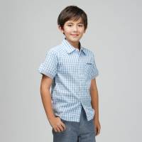 CHEROKEE 男童格紋短袖襯衫 淺藍