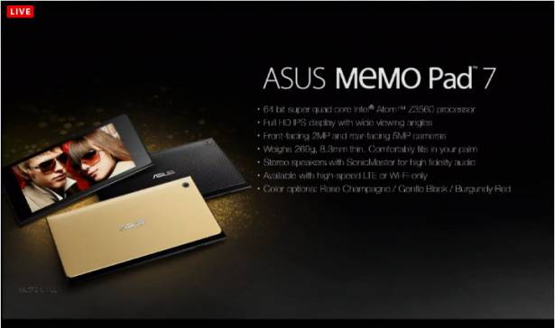 IFA 2014 ： Asus 一口氣發表包括 EeeBook S205 、 ZenBook UX305 與 MeMO Pad 7 等 Intel Inside 新品