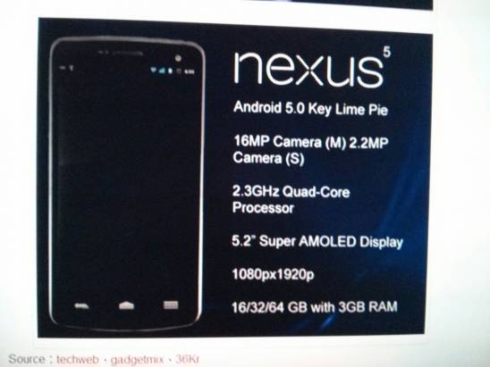 若洩漏圖規格正確無誤， Nexus 5 處理器應為高通 Snapdragon 800 （補上補充資訊）